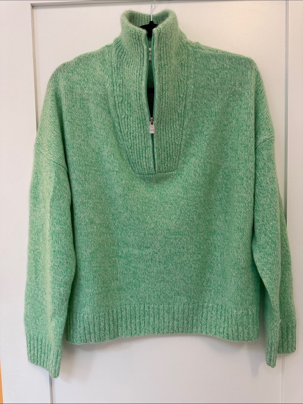 Soft Green Half-Zip Funnel Neck Sweater